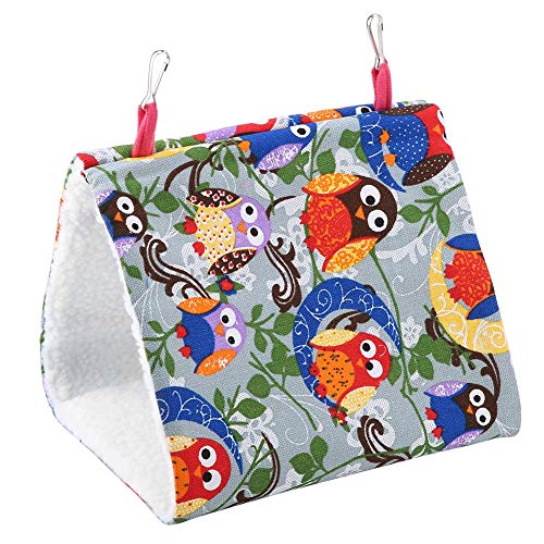 Duokon Parrot Hammock Pet Birds Bed House Fuzzy Peluche de Invierno cálido Suave Nido Juguete Colgante Tienda de campaña Jaula Columpio (Luna de búho)