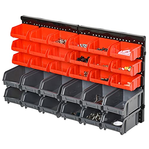 DURHAND Estantería de Almacenaje para Pared Organizador de Herramientas 33 Piezas en Total con Cajas de 2 Tamaños Diferentes Ideal para Tornillos 37,5x18x95,5 cm Rojo y Gris