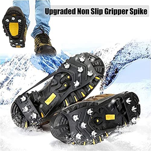 Dzhzuj Pgraded Non Slip Gripper Spike 1 Pair Ice Cleat Spikes with 8 Steel Studs Crampons Durable Traction Cleats for Snow Shoes Snow Traction Aid,Crampons Ice Cleats Traction Snow Grips (M)