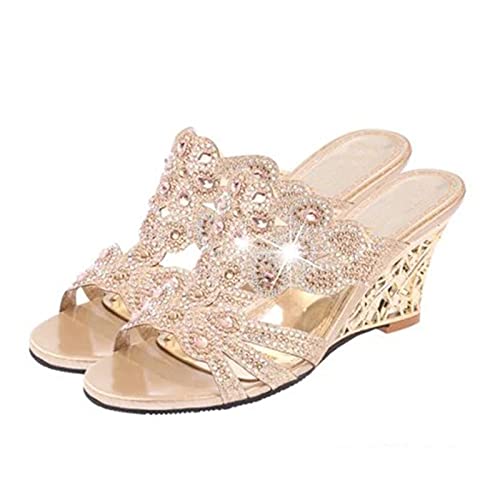 DZQQ Sandalias de Mujer 2021 Sandalias de tacón Alto de Moda de Verano Zapatos Casuales de Cristal para Mujer Zapatillas de tacón Alto con Diamantes de imitación