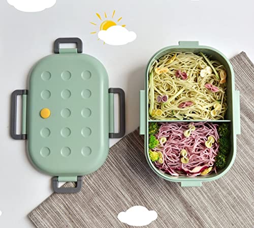 Eastor Bento Box Hermetico,1000ml fiambreras para niños ,con 2 Compartimentos y Cubiertos,loncheras de trabajo ,cajas plastico fruta , para hornos de microondas y lavavajillas (verde)