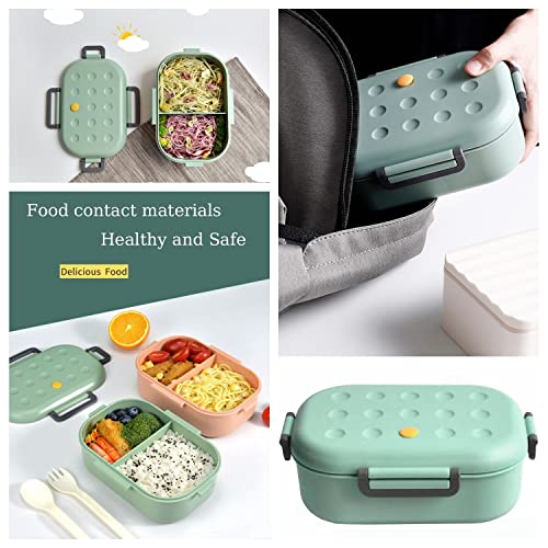 Eastor Bento Box Hermetico,1000ml fiambreras para niños ,con 2 Compartimentos y Cubiertos,loncheras de trabajo ,cajas plastico fruta , para hornos de microondas y lavavajillas (verde)