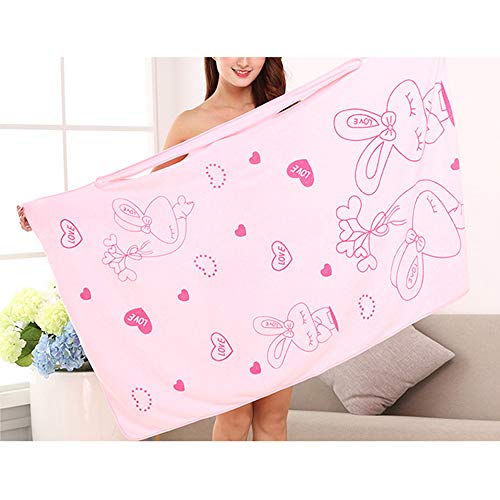 EBILUN Mujeres Albornoz Toalla de baño Abrigo Suave Usable Absorbente de Agua Falda de Baño para Sauna SPA Ducha Rosa Claro