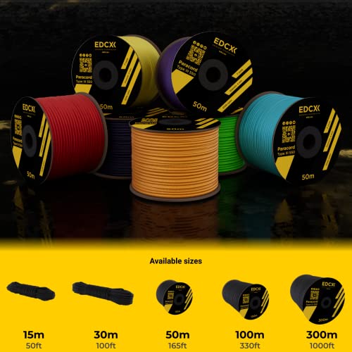 EdcX 4 mm Nylon Paracord 550 (15, 30, 50, 100 y 300 m) - Tipo III, Cuerda 100% Nailon, Cuerda de 7 hebras, Cuerda de Nailon de 4 mm