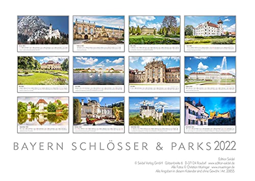 Edition Seidel & Christian Müringer Baviera Schlösser & Parks Premium Calendario 2022 DIN A3 de pared de Alemania Montañas Alpes Castillos, Seen Franken Kirchen München