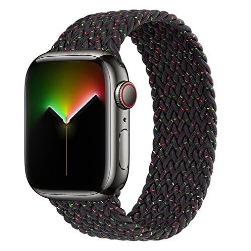 EMIOBAND Correa Compatible para Apple Watch Band 45mm 41mm 44mm 42mm 38mm 40mm,Correa de Repuesto Solo Loop Trenzada de Nailon Elástico para iWatch Series 7/6/SE/5/4/3/2/1,Black Unity