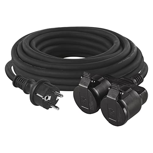 Emos H05RR-F3G - Cable alargador con 2 enchufes Schuko (doble extensión, 2 conectores hembra, cable de goma para exteriores, IP44, 1,5 mm2)