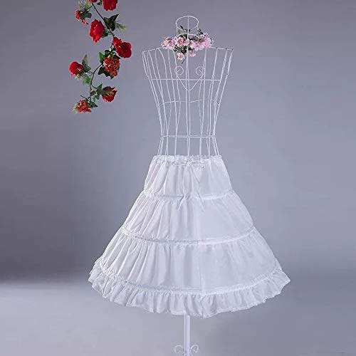 Enaguas Crinolina,Enagua 3 Aros Enagua Niña Corto Flores Enaguas de Volante Elástica Crinolina Falda para Vestidos de Novia Boda Poloster Blanco 55CM