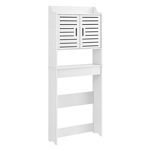 [en.casa] Mueble para baño Storfors 155 x 62 x 20 cm Mueble Auxiliar sobre Inodoro o Lavadora con 2 Puertas y 2 Estantes WPC Blanco