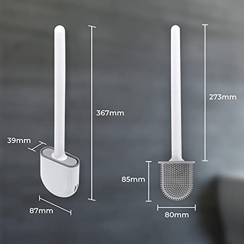 Escobilla WC Cepillo y Soporte para Inodoro de Silicona, Juego de Portaescobillas para Inodoro para baño Rejilla de Secado Rápido Escobilla de Baño Suave para Pared/Vertical, Blanca