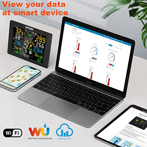 Estación Meteorológica, Pronóstico del Tiempo CURCONSA WIFI con Sensor Exterior 6 en 1, Pluviómetro, Dirección y Velocidad del Viento, WIFI + Sensor de Temperatura y Humedad Exterior. (8 Canales)