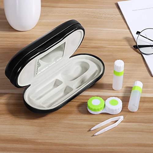 Estuche para Gafas y Lentillas con Espejo Incorporado ROSENICE 2 en 1 Funda Gafas Caja de Lentes de Contacto Kit de Viaje Negro