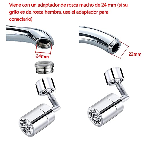 ESUFEIR 720°Aireador de Grifo Giratorio Cocina,Extension Grifo Universal con Filtro de Salpicaduras,Extensor Grifo con 2 Modos,para Lavabos de Cocina y Baño,con 1 Adaptador