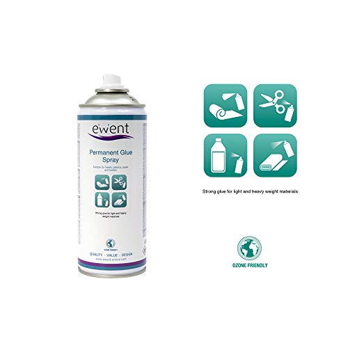 Ewent EW5626 - Spray de pegamento permanente 400ml - Pegamento fuerte para materiales ligeros y pesados: metales, plásticos, papel, corchos, cartón, poliestireno expandido, telas, espumas