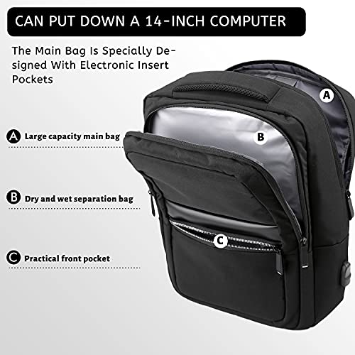 Faffooz Mochila Ordenador Portatil, Mochila Antirrobo Impermeable, Mochila Portatil 14 Pulgadas Mochila Hombre con Puerto de Carga USB,Viaje Negocio Multifuncional Ordenador Daypacks(Negro)