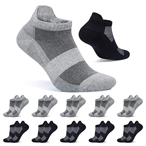 FALARY Calcetines Hombre Tobilleros Negro Gris 43-46 Deportivos Calcetin Mujer Cortos 10 Pares Algodon Transpirables