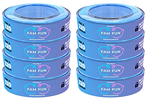 Fam Fun - Recambios Compatible con Cubo de Pañales AngelCare Comfort, Comfort Plus, Captiva y Deluxe, Foppapedretti Maialino, LitterLocker, II & Design - Juego de 8