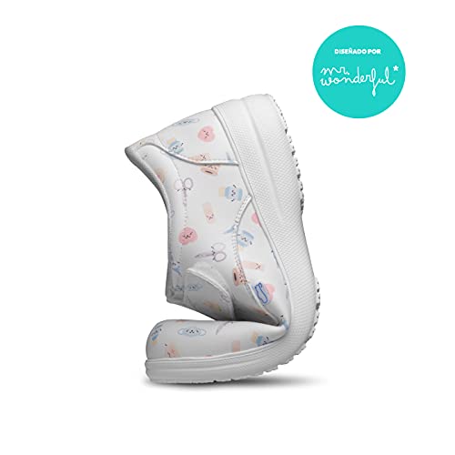 Feliz Caminar x Mr. Wonderful- Zapatos Estampados Sanitarios Wonderful Steps/Antideslizantes y cómodos para Mujer/Clínicas, Veterinarios, Hospital, Geriatricos/Bolsa DE Fieltro DE Regalo (37)