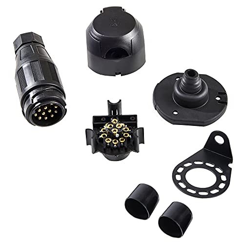 Feuunly Enchufe Remolque 13 Pines Y Zócalo Remolque 13 Pines, Conector Remolque 13 Pines 12V Impermeable Junta De Goma Y Soporte para Montaje Metal Kit, para Camión RV Remolque Conector