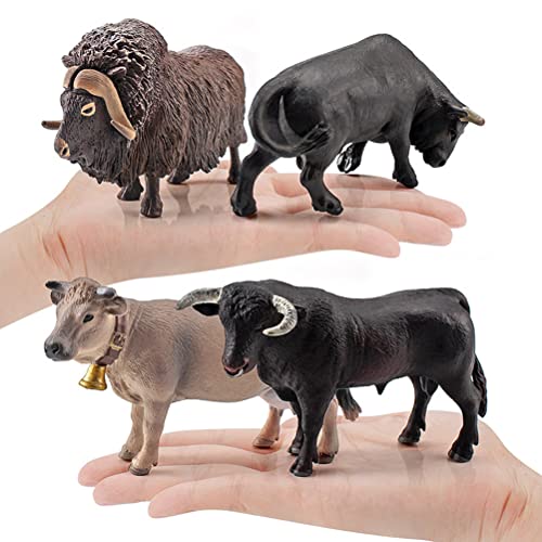 Figura de vaca de granja, 4 piezas de simulación de vaca de granja, ganado, buey, toro, figura de PVC, modelo de animal de granja, figura de acción, decoración del hogar, juguete educativo para niños