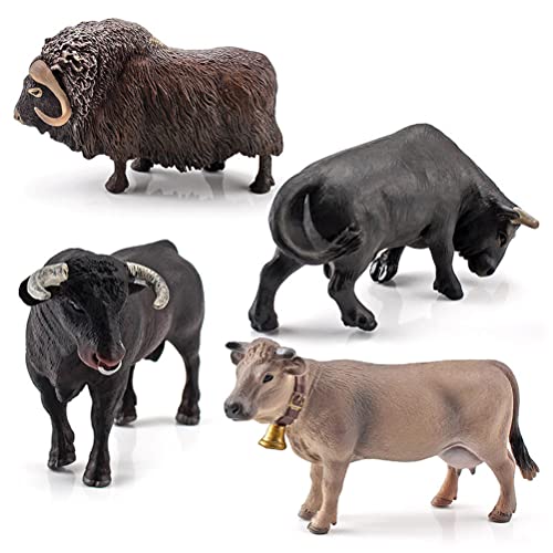 Figura de vaca de granja, 4 piezas de simulación de vaca de granja, ganado, buey, toro, figura de PVC, modelo de animal de granja, figura de acción, decoración del hogar, juguete educativo para niños