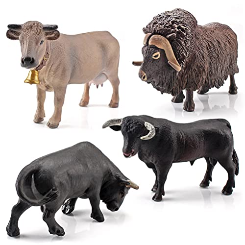 Figura de vaca de granja, 4 piezas de simulación de vaca de granja, ganado, buey, toro, figura de PVC, modelo de animal de granja, figura de acción, decoración del hogar, juguete educativo para niños