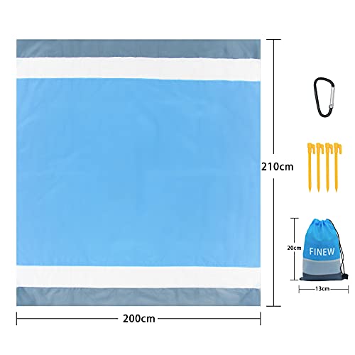 FINEW Manta de Playa Sin Arena, Manta de Picnic de 210 x 200 cm, Mantas de Picnic XXL Impermeable, Manta de Camping Repelente de Arena, Esterilla de Playa Ligera con 4 Esquinas de Sujeción