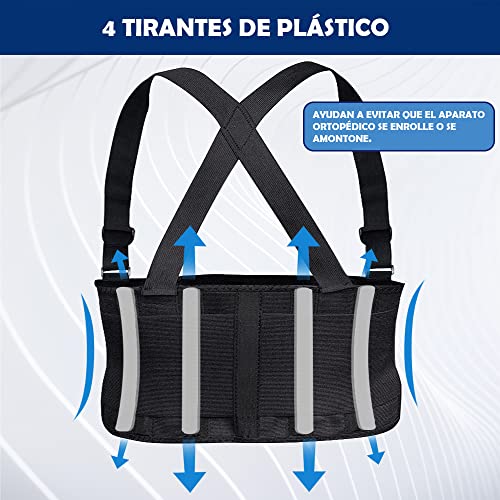 FITTOO Faja Lumbar para la Espalda con Tirantes Cinturón de Apoyo Elástico Ajustable Apoyo Lumbar para Dolor de Espalda Baja Gym Halterofilia Culturismo Unisex (XL)