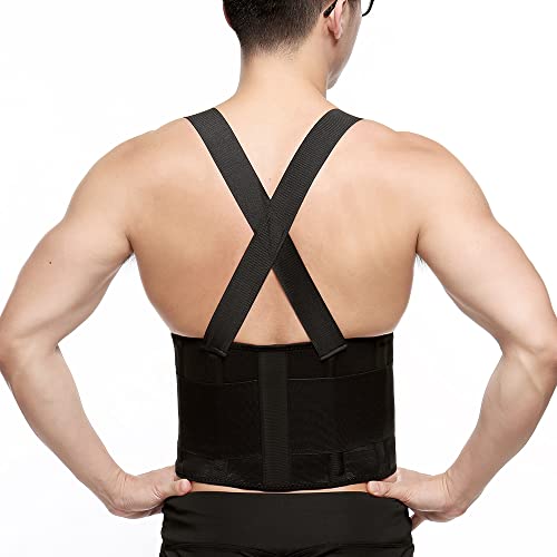 FITTOO Faja Lumbar para la Espalda con Tirantes Cinturón de Apoyo Elástico Ajustable Apoyo Lumbar para Dolor de Espalda Baja Gym Halterofilia Culturismo Unisex (XL)