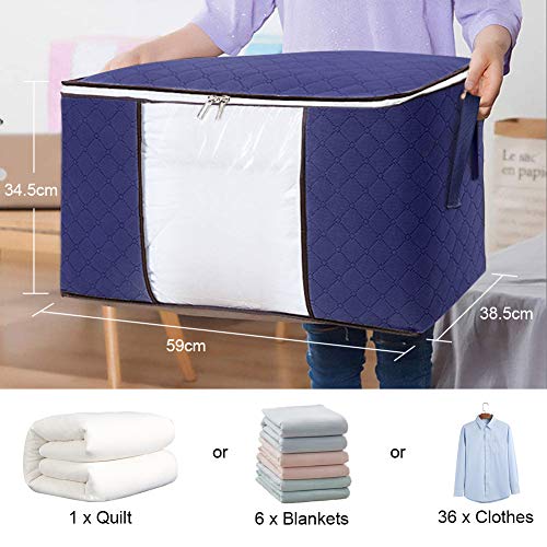 flintronic® Bolsa de Almacenamiento, 4PCS Bolsas Plegables de Ropa, Bolsas 84L con Cremallera a Prueba de Moho y Humedad para Ropa de Cama, Edredones, Mantas etc - Azul