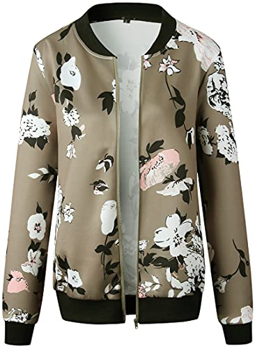 FLYCHEN Chaqueta Blázer para Mujer Blázer Estampado Floral por Todas Partes Chaqueta Mujer Bomber Manga Larga con Cremallera de Moda, 1 verde Blanco flor, L