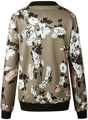 FLYCHEN Chaqueta Blázer para Mujer Blázer Estampado Floral por Todas Partes Chaqueta Mujer Bomber Manga Larga con Cremallera de Moda, 1 verde Blanco flor, L