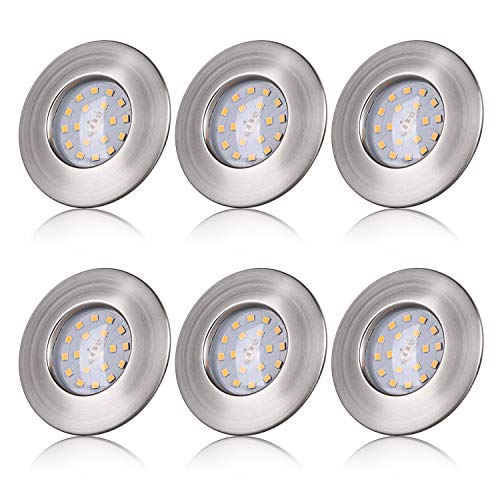 Foco Empotrable LED Techo Baño 5W Redondo Ojos de Buey de LED para techo Luz Blanca Cálida 3000K, IP44, 400 lm, Agujero Abierto Tamaño 68 mm, Techo de Iluminación para Dormitorio Cocina etc - 6 Pack