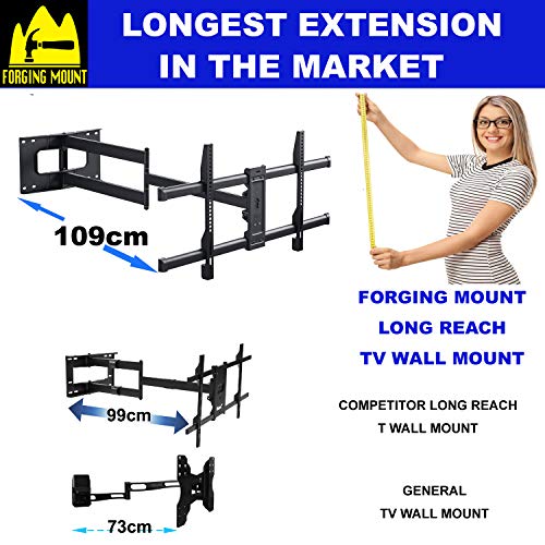 FORGING Mount Soporte de Pared para TV de Largo Alcance, Giratorio, inclinación, Soporte de TV con Brazo articulado de 109 cm, se Adapta a TV de 37 a 80 Pulgadas, soporta 50 kg,VESA 600x400mm