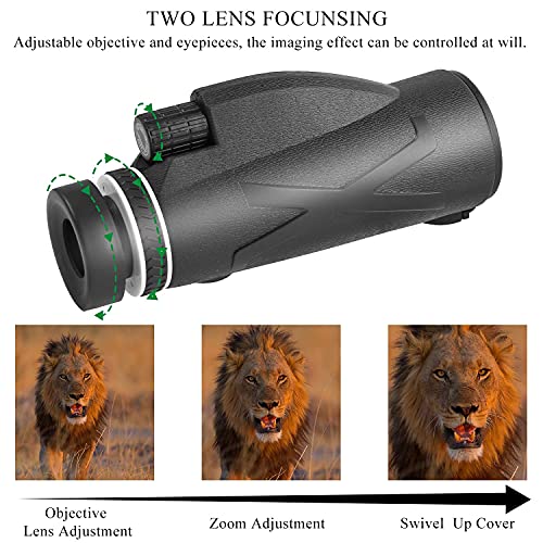 FORMIZON Telescopio Monocular, 12x42 HD Monocular con Adaptador de Soporte para Smartphone y Trípode, Mano Monoculo Telescopio Portatil Impermeable para Observación de Aves Senderismo Caza Camping