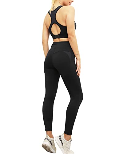 FRECINQ Conjuntos Deportivos para Mujer 5 Piezas Suave Transpirable Cómodo Mujer Chándales Ropa de Correr Yoga Fitness Pilates (S, Negro #2)