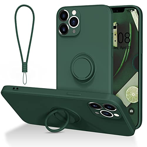 Funda de silicona para iPhone 11 Pro (ORDA), funda de teléfono móvil iPhone 11 Pro con anillo soporte, resistente a los arañazos, fina y suave, carcasa de silicona flexible, color verde oscuro