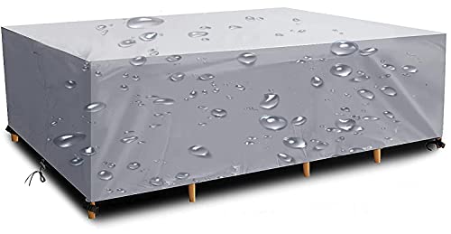 Funda Mesa Jardin Impermeable Varios tamaños 420D Oxford Rectangular Cubre Mueble Jardin Funda Impermeable Anti-UV Resitente al Polvo para Muebles de Exterior sillas mesas Plata 140x70x70cm