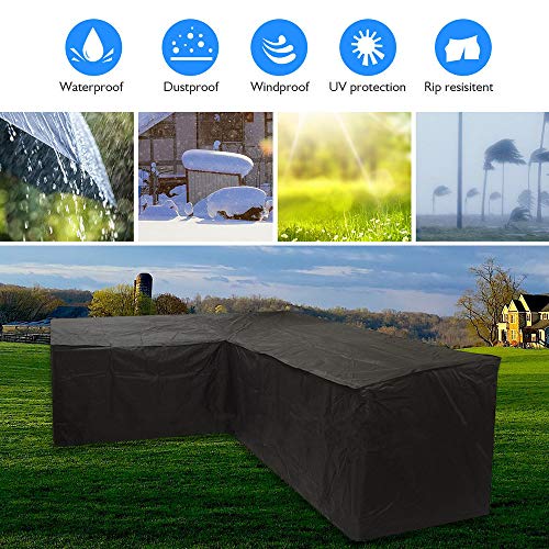 Funda para sofá de esquina de jardín, impermeable, lona de protección, salón, en forma de L antirayos UV, cubierta de mueble exterior para jardín, terraza (215 x 215 x 87 cm), color negro