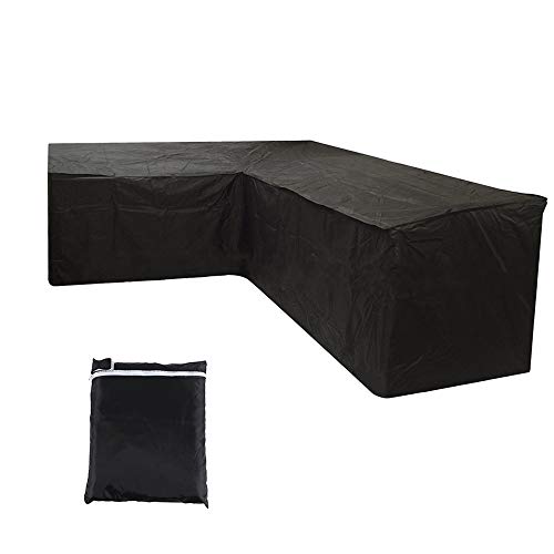 Funda para sofá de esquina de jardín, impermeable, lona de protección, salón, en forma de L antirayos UV, cubierta de mueble exterior para jardín, terraza (215 x 215 x 87 cm), color negro