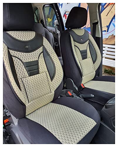 Fundas de Asiento compatibles con Fiat Ducato 250, Conductor y Pasajero a Partir de 2006, número de Color: 902, Negro y Beige.