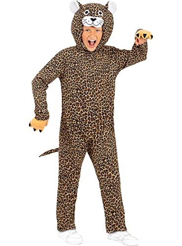 Funidelia | Disfraz de leopardo para niño y niña ▶ Animales, Desierto, Selva - Disfraz para niños y divertidos accesorios para Fiestas, Carnaval y Halloween - Talla 10-12 años - Marrón