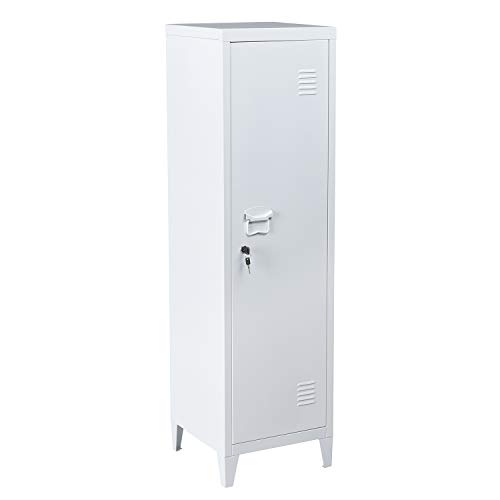 FURNITURE-R France Armario de metal con puertas con cierre de llave, 3 compartimentos interiores, 38,5 x 38,5 x 138 cm, color blanco