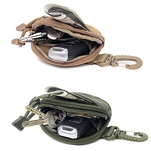 FZSECRIU Tactical Coin Purse,Military EDC Pouches with Hook Tactical Pouch Accessories Case,Portable Key Coin Purse,Oxford Coin Wallet Pouch for Coin Wireless Headset Keychain,Case Wallet Key Brown