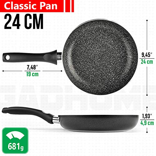 GadHome Classic 24cm Sartén Antiadherente, Negra | Bandeja de Inducción de Aluminio con Mango Ergonómico | PFOA Gratis para Una Cocina Saludable | Apto para Lavavajillas