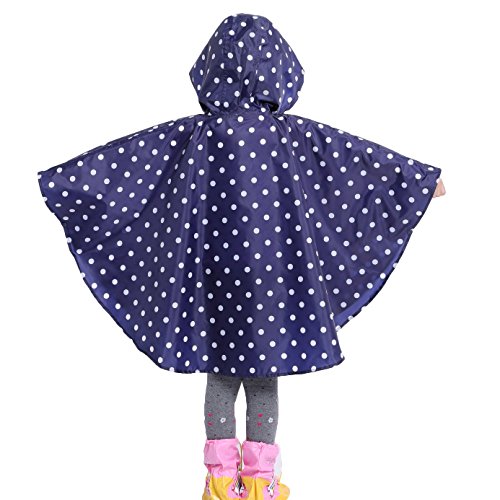 Gaga city Poncho de Lluvia Niña, Unisex Impermeable Niños con Capucha Abrigos Bebe Niña Punto azul y blanco/L