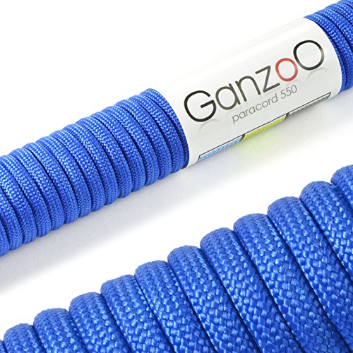 Ganzoo - Cuerda universal de supervivencia, fabricada en paracord 550, 550 lbs, 31 m, color azul