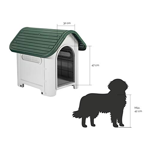 GARDIUN KZT1007 - Caseta de Perro Dakota Resina 87x72x75 cm Diseño Beige y Verde con Rejilla de Ventilación Lateral para Perros Medianos con Suelo Elevado y Ventana