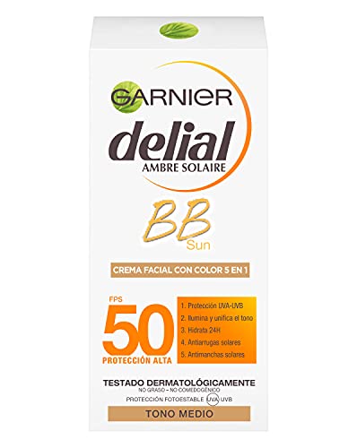 Garnier Crema con Color Protector Solar BB Sun Delial para rostro y Escote con Vitamina E, IP50+ ​- 50 ml