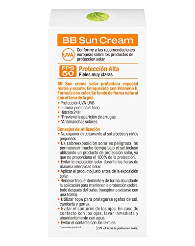 Garnier Crema con Color Protector Solar BB Sun Delial para rostro y Escote con Vitamina E, IP50+ ​- 50 ml